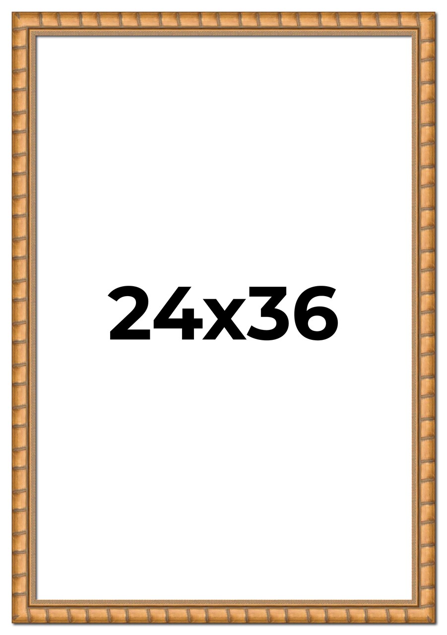24x36 Gold Modern Bamboo Picture Frame - UV Acrylic, Foam Board Backing, Hanging Hardware